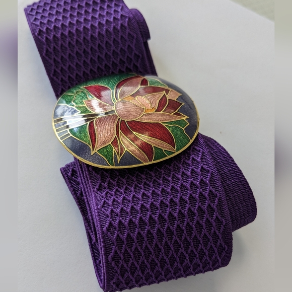VTG LRG CLOISONNE BUCKLE BRIGHT PURPLE STRETCH BELT - Picture 15 of 15